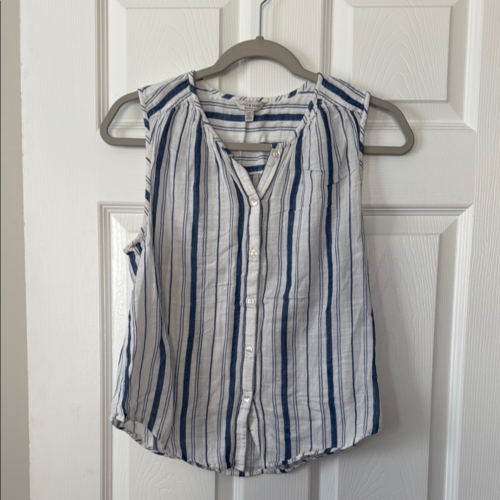 Lucky Brand Striped Sleeveless Button-Up Top